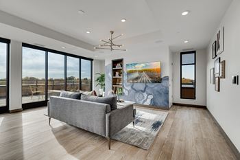 Indoor rooftop clubroom with kitchen